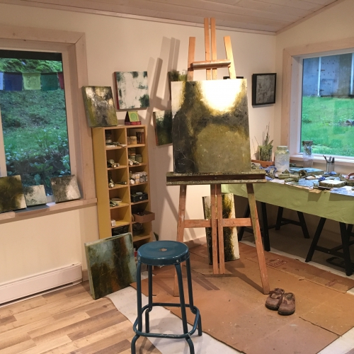 image of an easel in the artist's studio