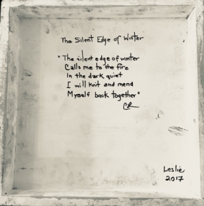 a poem called the silent edge of winter written on the back of a painting by Carole Leslie