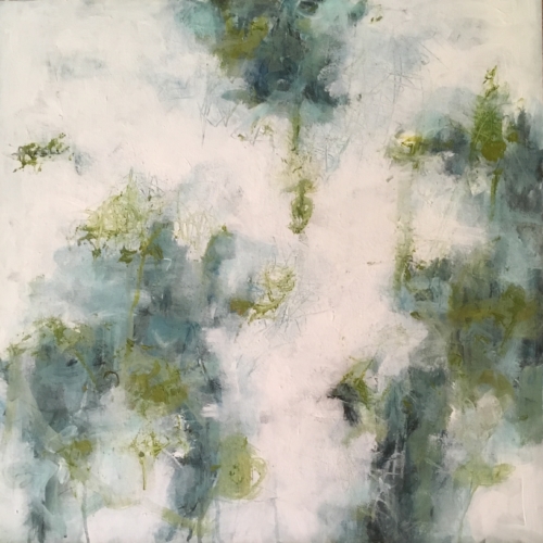 abstract painting in blue and green called one taste