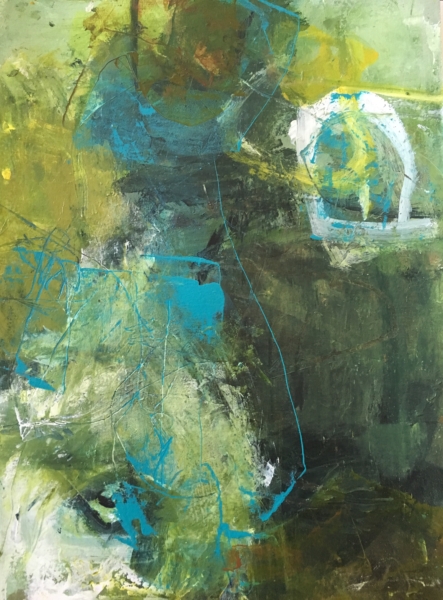 The Mind of Summer abstract painting in blue and green by Carole Leslie