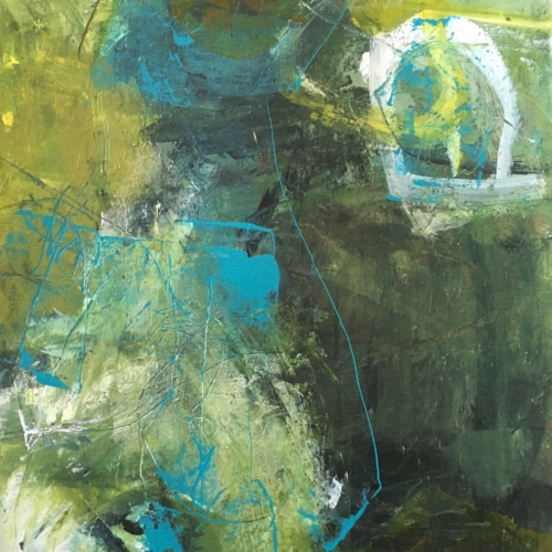 The Mind of Summer abstract painting in blue and green by Carole Leslie