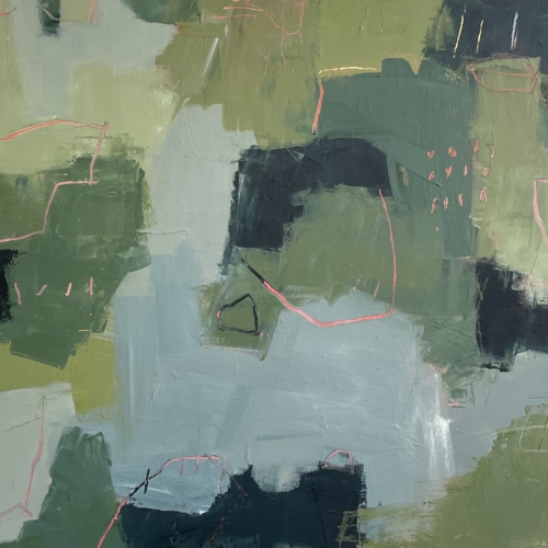 playful abstract art in blues and greens using shape and colour to remind you of the great outdoors