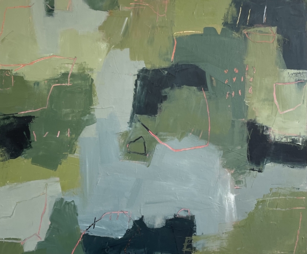 playful abstract art in blues and greens using shape and colour to remind you of the great outdoors