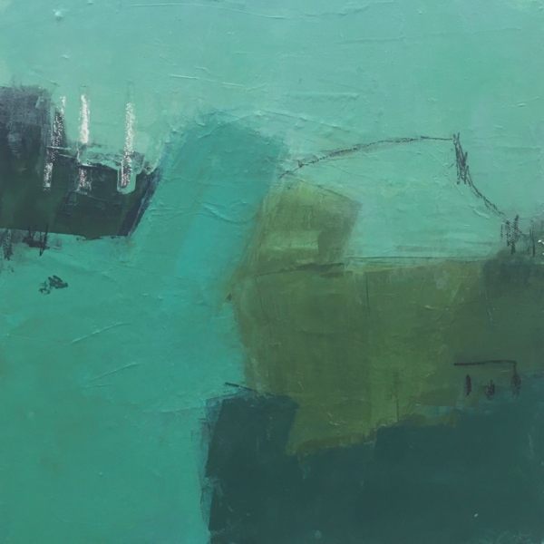 small blue and green abstract painting about the ocean