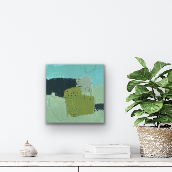 abstract painting in blue and green