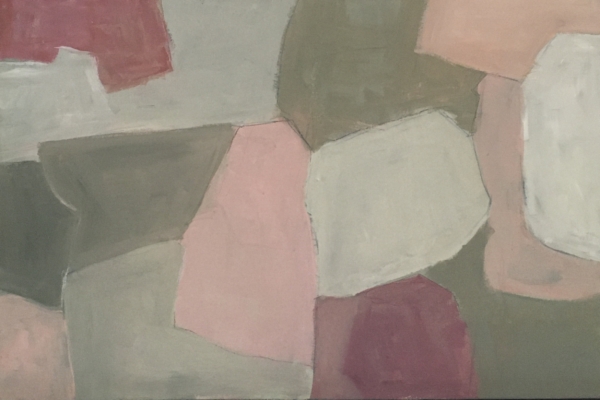 large abstract painting in pinks and gray to inspire calm and tranquility