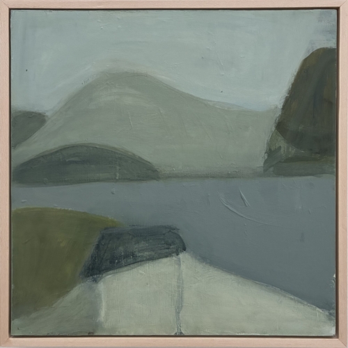 original art by Carole Leslie with calming shades of blue and green to inspire feelings of peace