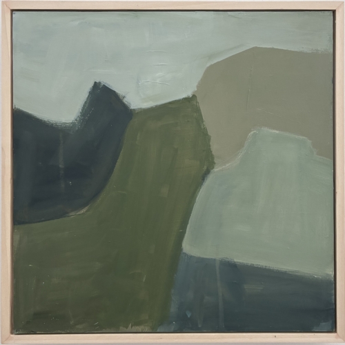 abstract painting called The Heart Of The Mountain by Carole Leslie in greens and dark blues