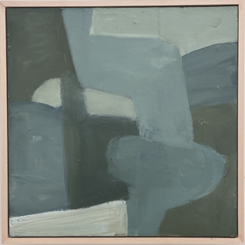 original abstract painting by Carole Leslie in shades of blue that create a feeling of flowing water