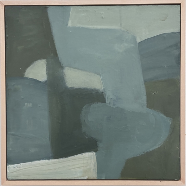 original abstract painting by Carole Leslie in shades of blue that create a feeling of flowing water